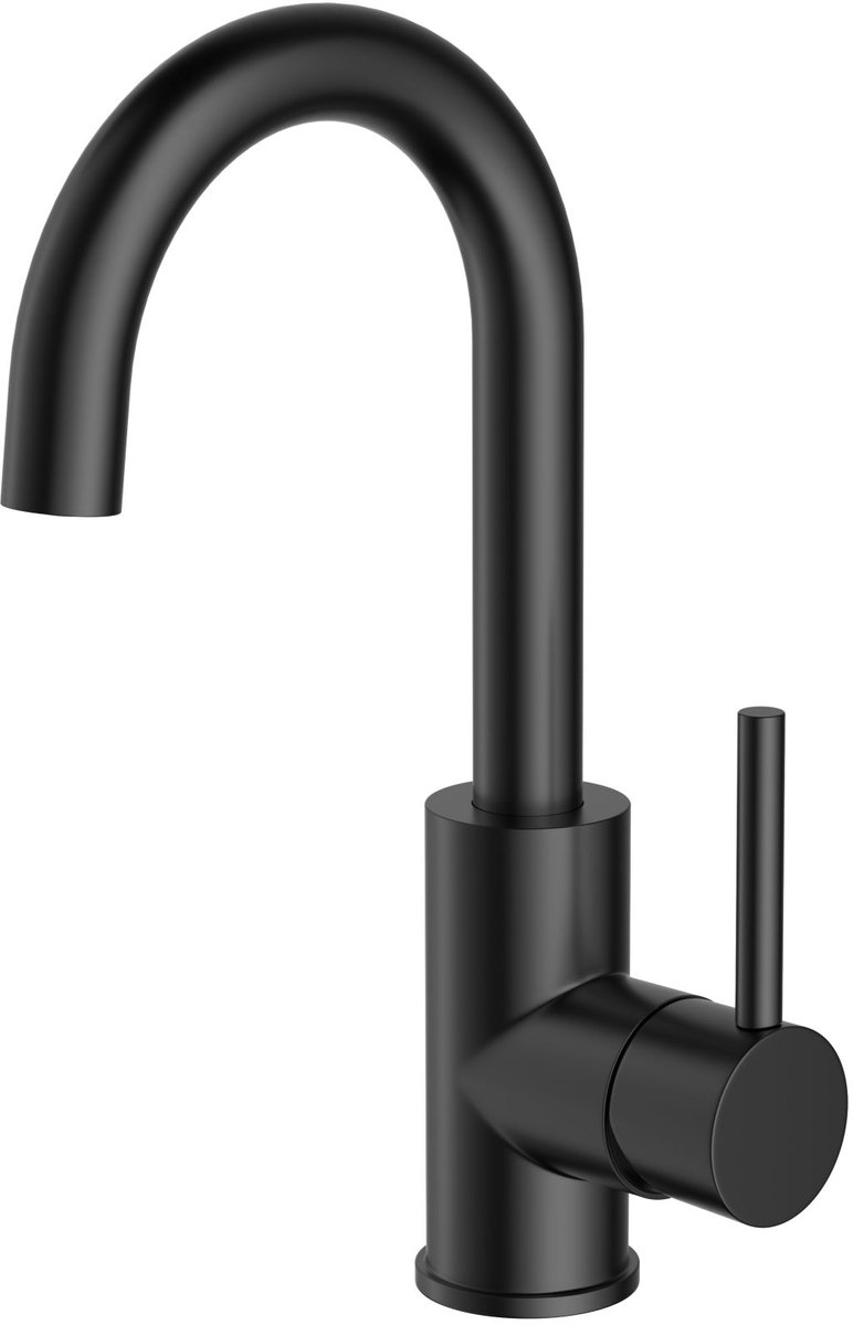 H&F SENY Wastafelmengkraan Mat Zwart – Draaibare Uitloop – Eengreeps Kraan – Moderne Design Badkamerkraan – Waterbesparend & Duurzaam