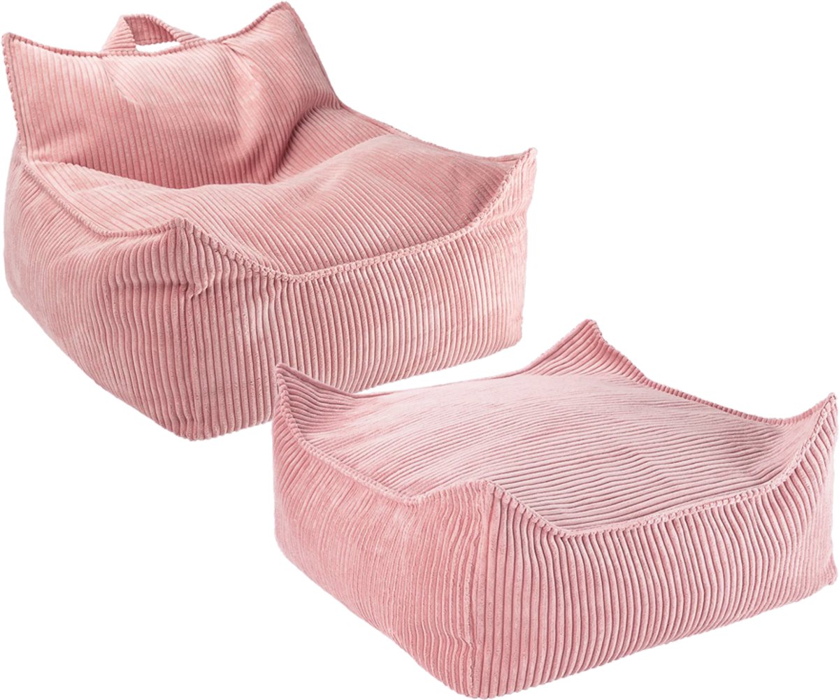 Wigiwama Beanbag Chair/Zitzak met Ottoman - Pink Mousse Roze