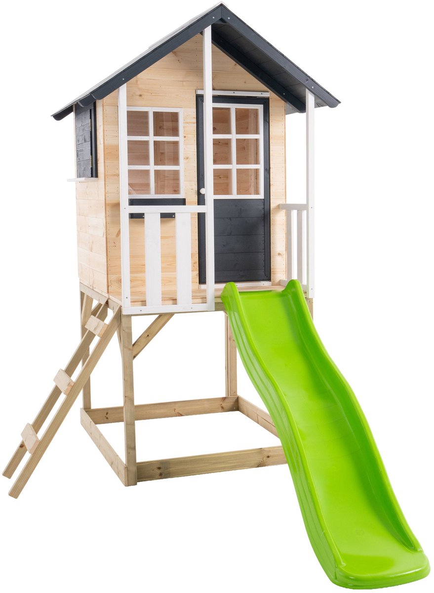 Houten boomhut op palen van FSC®-hout met platform en glijbaan JACINTHES