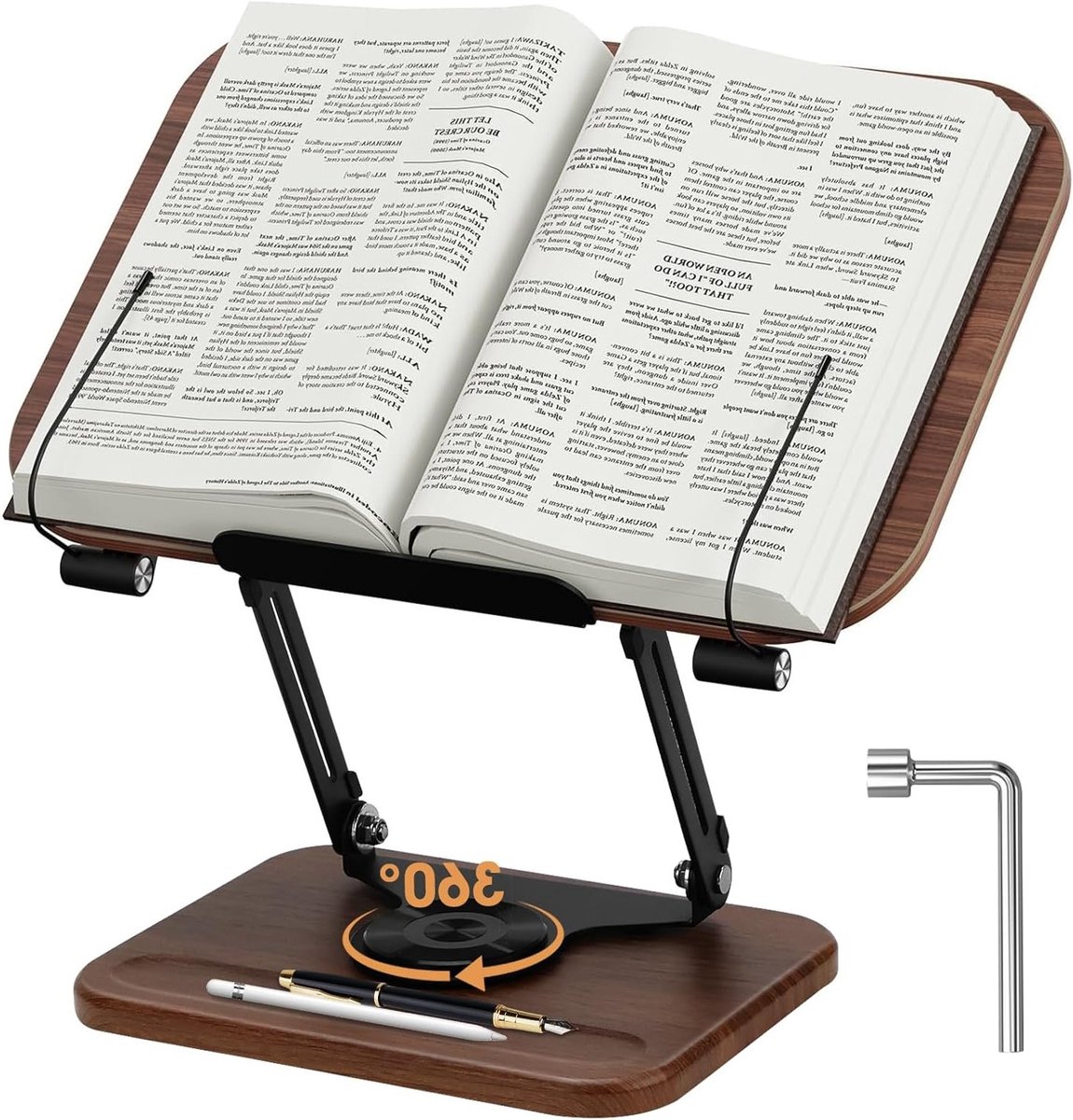 Verstelbare Boekstandaard met 360° Rotatie voor Koken, Lezen en Tablets van Hout