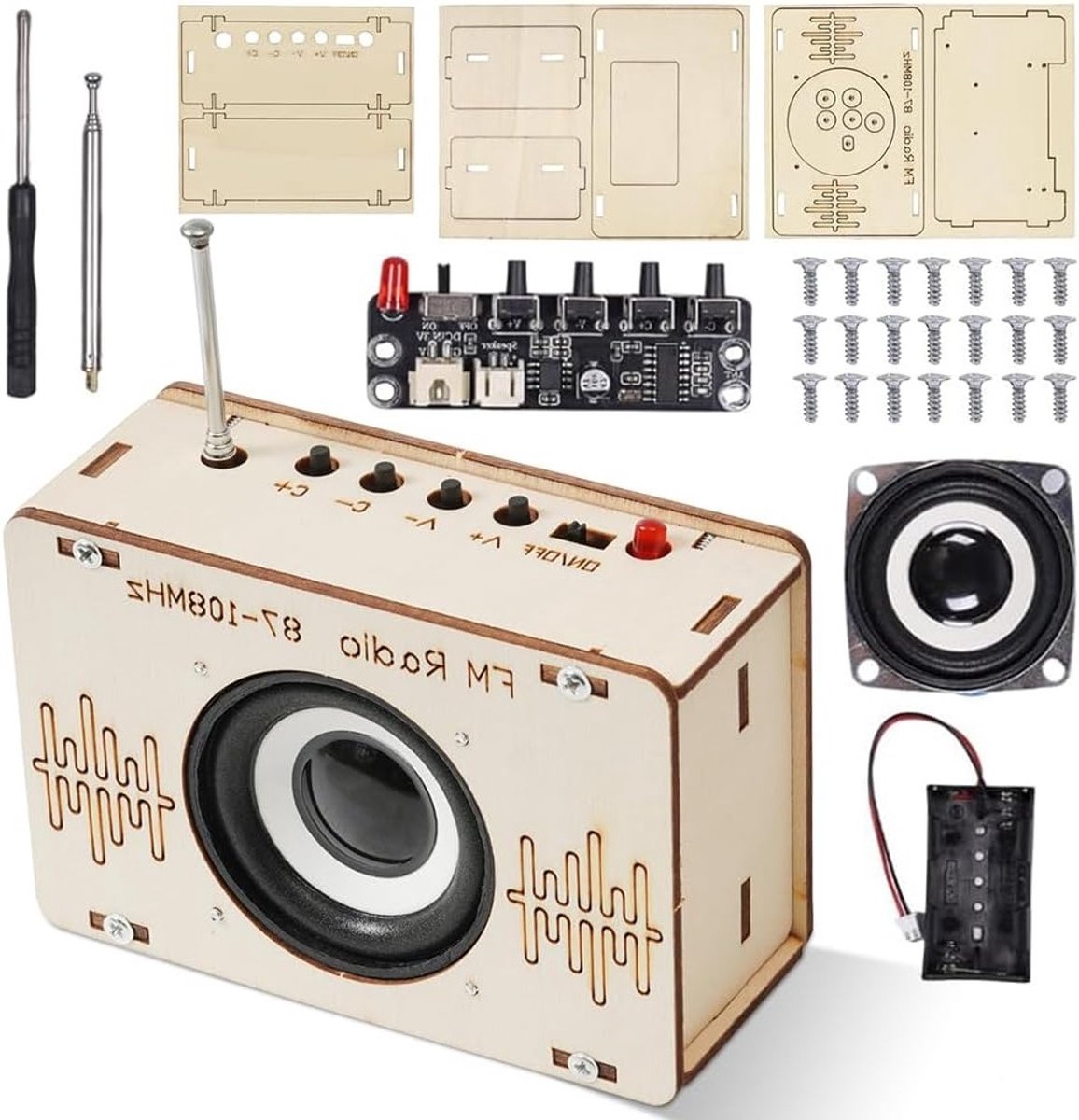Houten Radio Bouwset DIY Kit voor Kinderen en Volwassenen, STEM Speelgoed voor Wetenschappelijke Experimenten en Elektronica Educatie, Creatieve Leerervaringen