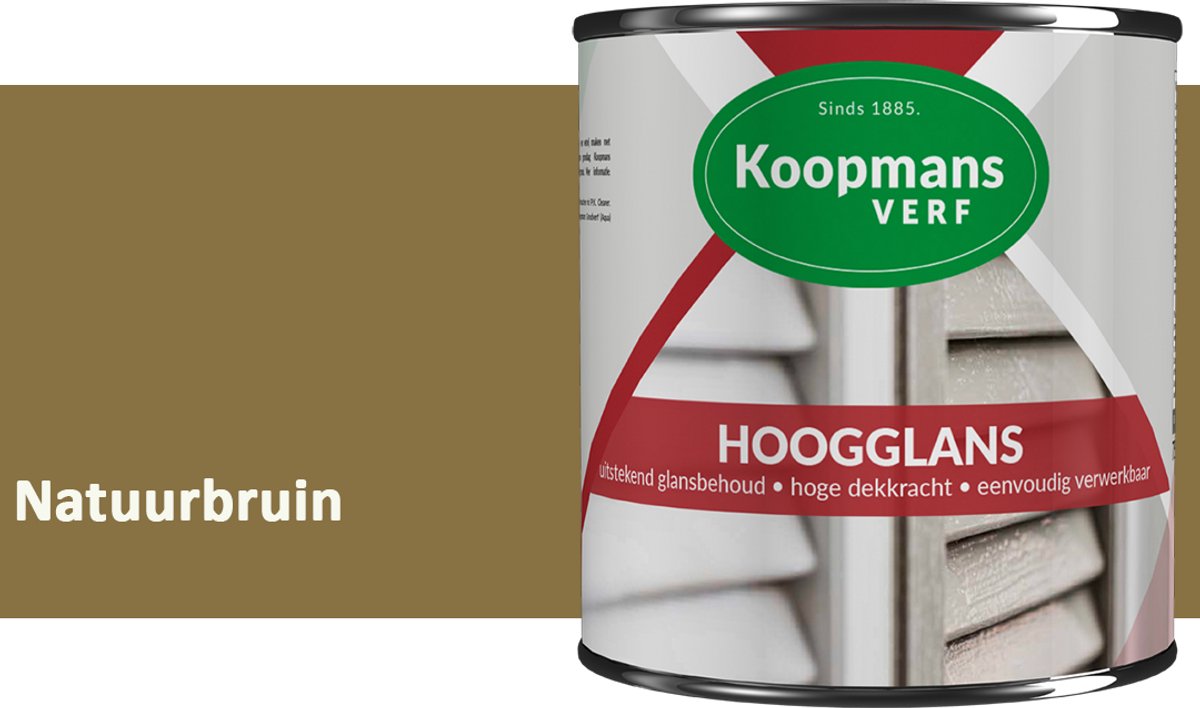 Koopmans Hoogglans Lakverf Binnen & Buiten – Voor Hout en Metaal – Krasvast – Hoge Dekkracht – Kozijnen, Deuren & Meubels – Natuurbruin – 1,5 l