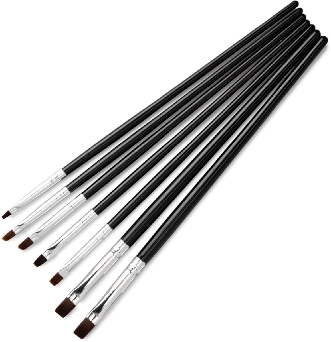 GNB-LAB Serie - Set van Platte Zwarte Penseel - 7 Stuks - Voor Gel Nagels - Hoge Kwaliteit Varkenshaar