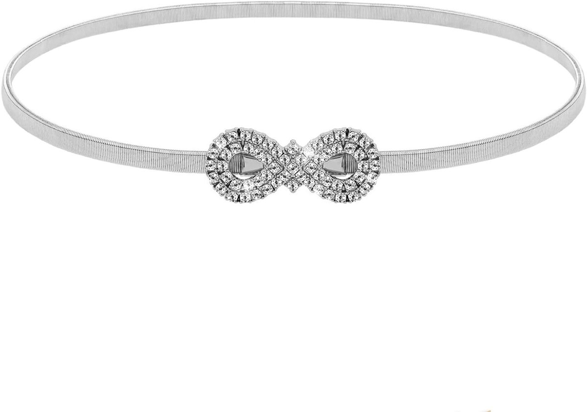Elegante Rhinestone Chain Belt voor Dames - Elastische Skinny Tailleband met Kristallen Versiering en Modeaccenten