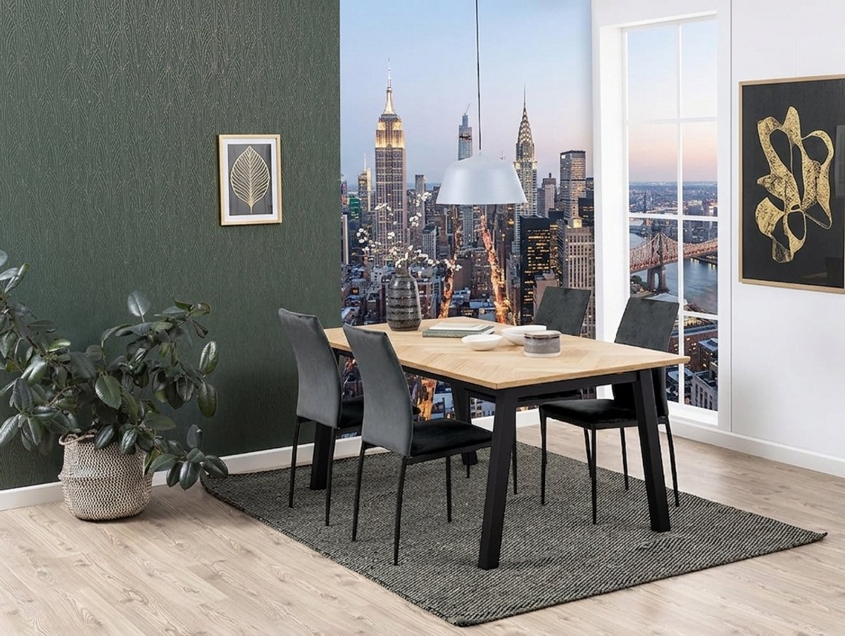 Luxe Devin Eetkamerstoelen Set van 4 met Hoge Rugleuning en Metalen Poten – Donkergrijs/Zwart – H 92 x B 43,5 x D 53 cm