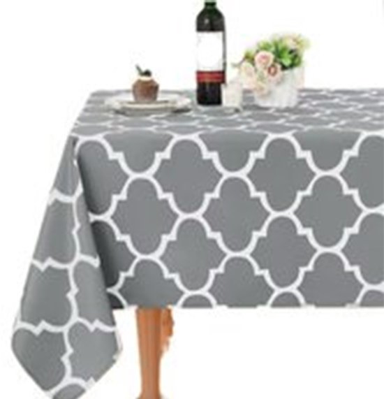 Nappe - Toile cirée - Déperlante - Effet lotus - Anti-salissures - Lavable - Nappe d'extérieur - Cuisine - Grijs - 133 x 177 cm
