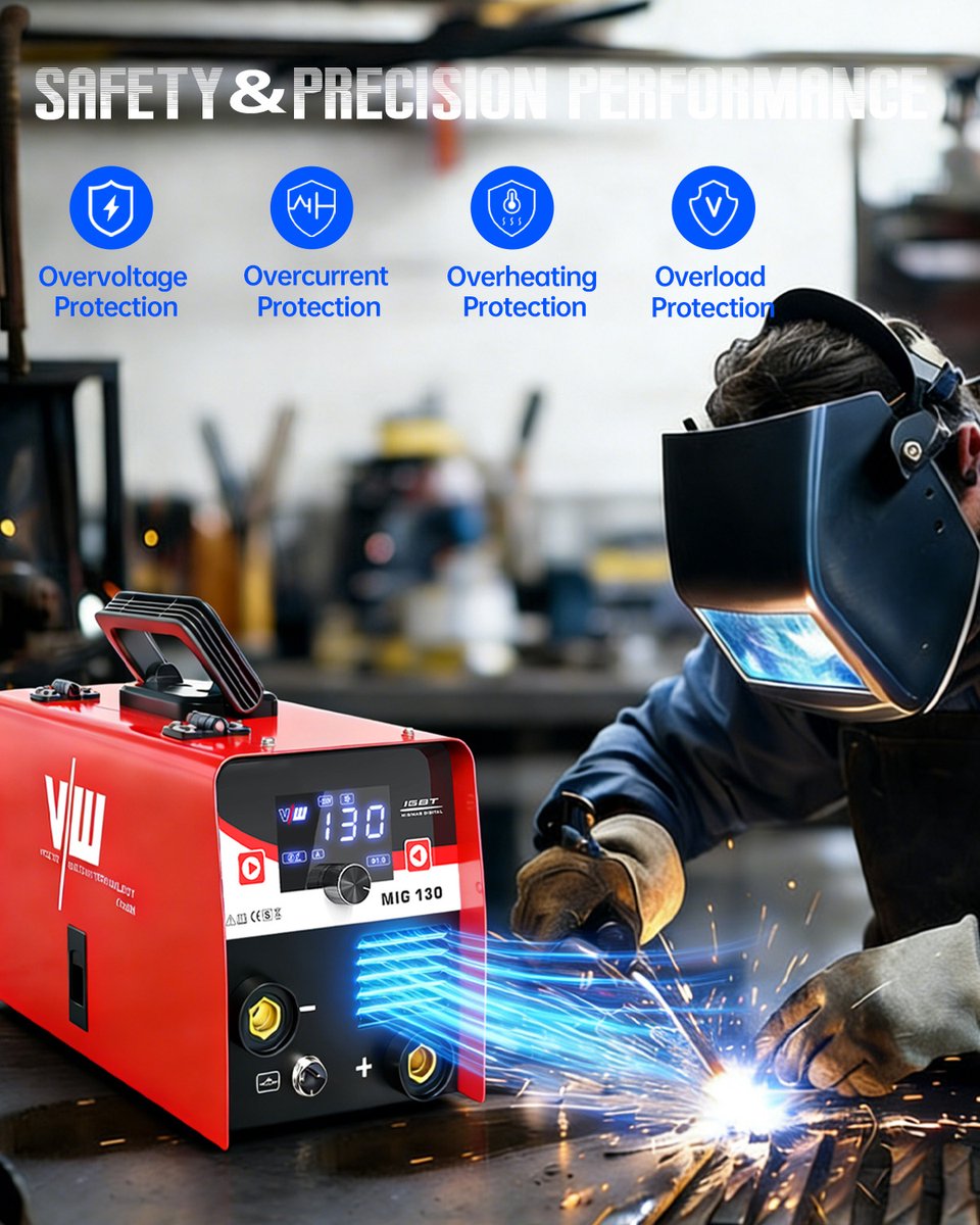 Vector Welding MIG Lasapparaat Set - 130A - Inclusief Lasdraad & Bikhamer met Staalborstel – foto 5