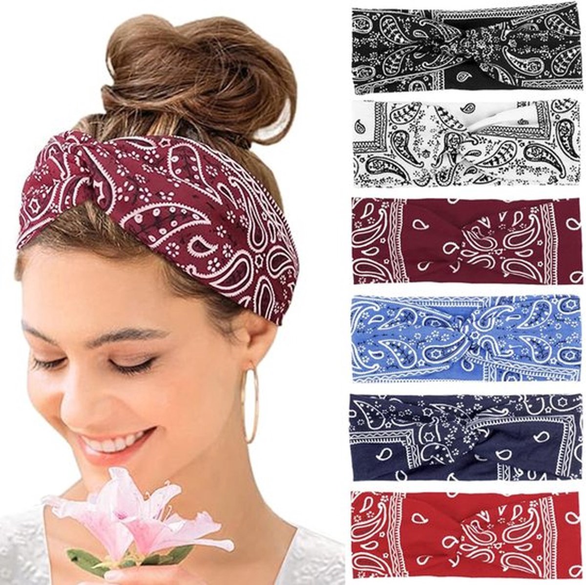6 stuks brede haarbanden voor dames, boho print hoofdbanden, zachte elastische hoofdband dames accessoires, yoga sport haarband, Veelkleurig