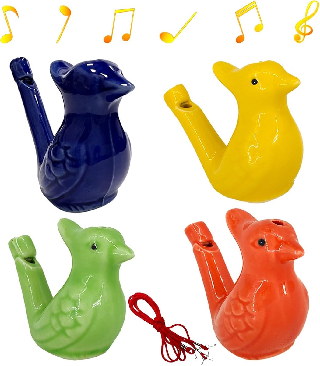 JeiibrZui Keramische Vogelfluitje Set - 4 Stuks Kleurrijk - Water Vulbaar - Helder Geluid - Voor Kinderen En Tuinfeesten