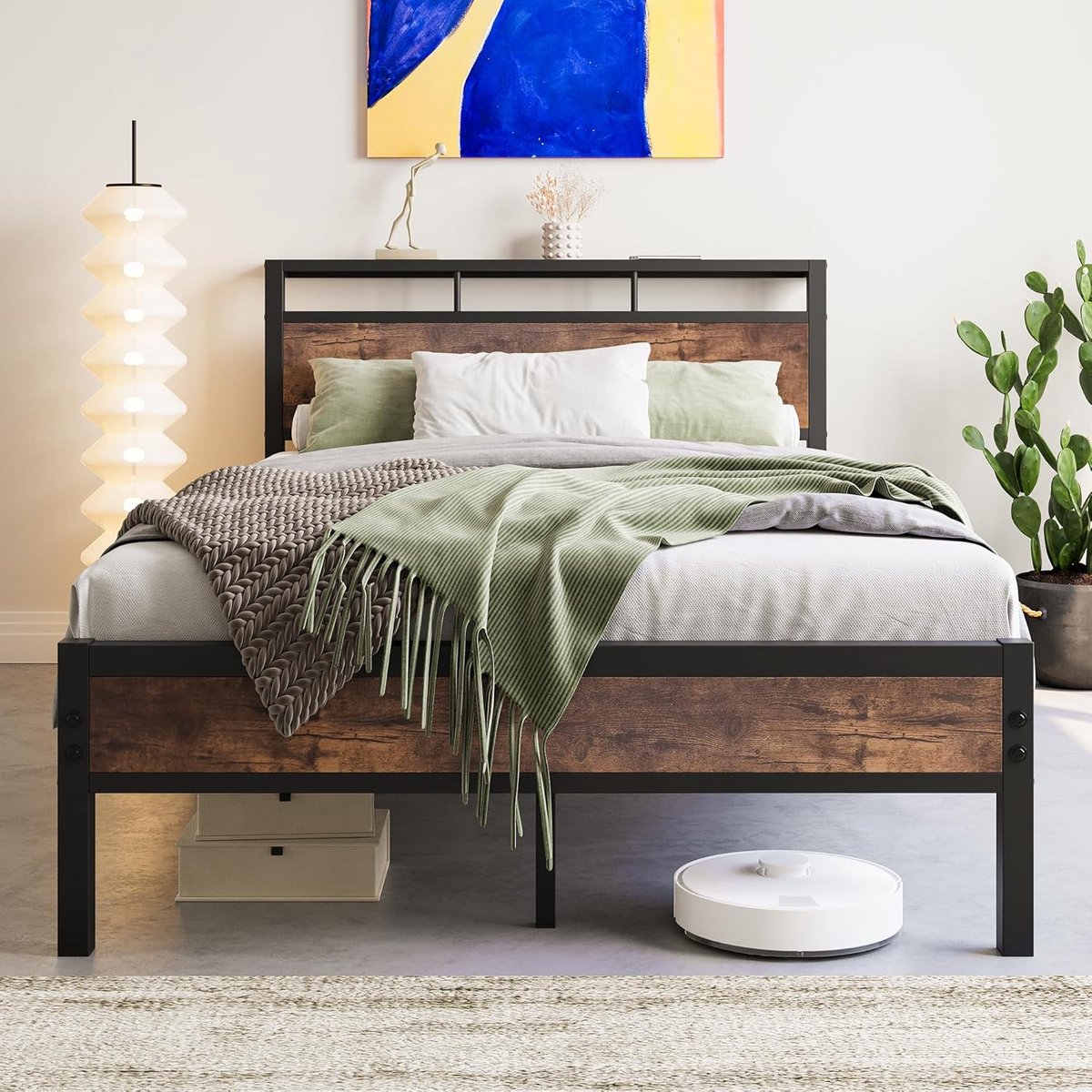 Metalen Bedframe Industrial Vintage met - Zwart - 120x200 cm - Arqam