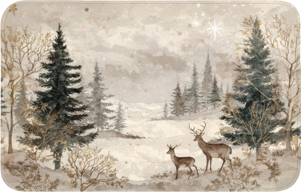 WC mat 80x50 cm - Antislip - Bos - Herten - Winter - Sneeuw - Toiletmat - Vloermat - Douch