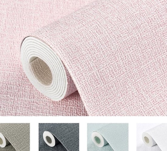Produits Mogi - Papier peint isolant - Papier peint autocollant pour salon et chambre - Épaisseur ± 2 mm et résistant à l'eau - Structure lin rose - Papier peint isolant