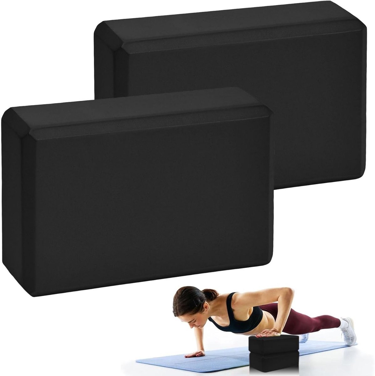 Set van 2 Yoga Blokken van EVA Schuim - Antislip en Lichtgewicht Pilates Blokken voor Yoga, Fitness en Stretching (22.5 x 14.5 x 7.5 cm)
