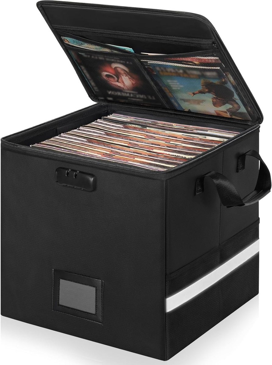 Vuurvaste Vinyl Record Opslagdoos met Slot, Waterbestendige Opbergruimte voor 12" Platen, Vouwbare LP Opbergdoos voor 50+ Albums en Collectie
