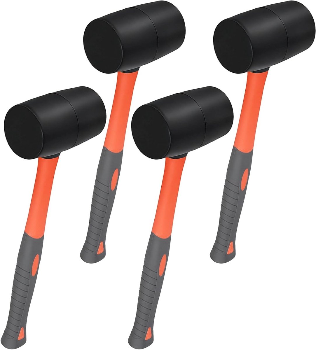 Rubberen hamer 16 oz, 33 x 10 cm, 4 stuks in zwart en oranje voor doe-het-zelf projecten, camping en houtbewerking