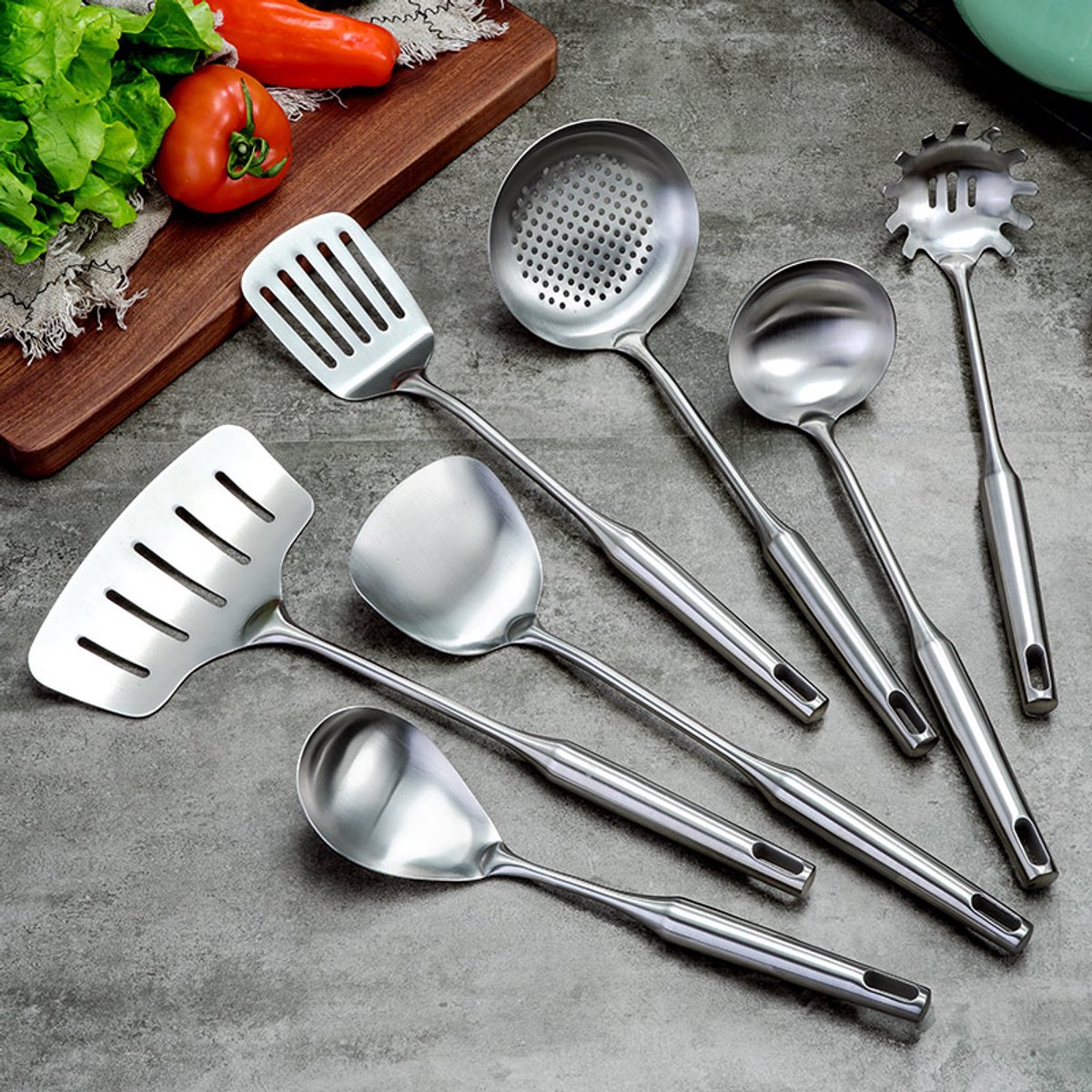 RVS Keukengerei Set - 2-7 Stuks - Spatel - Soeplepel - Schepnet - Pastaserver - Grote Lepel