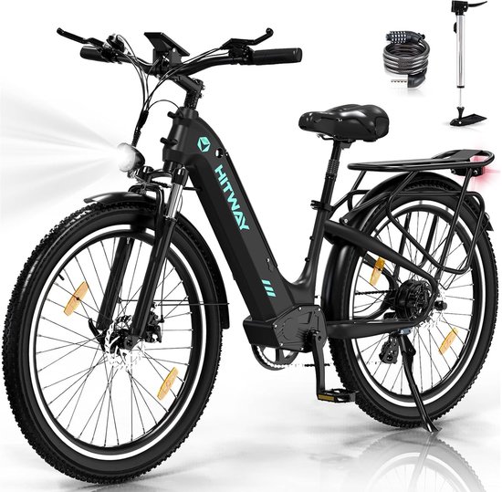 Hitway Elektrische Fiets BK9S - Trendy 26*4.0 Inch Fatbike - Mountain Snow EBike met Afneembare 48V 16Ah Lithium Batterij - City Commuter E-Bike met 250W Motor - 7 Versnellingen - IP54 Waterdicht - Hitway - €1.149,99