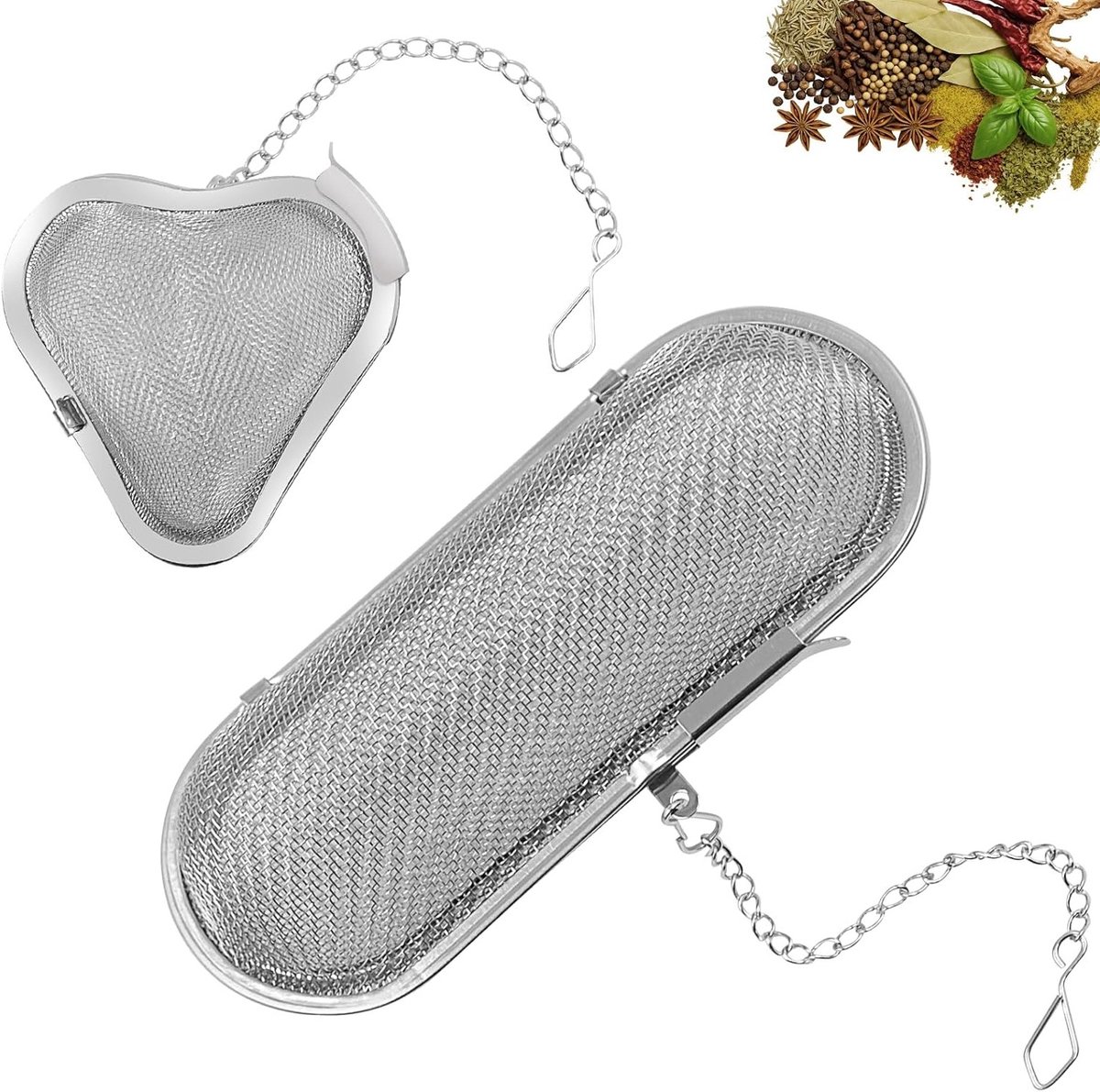 Set van 2 Theefilters met Ketting, Ideaal voor Koken, Losse Thee, Kruiden en Specerijen