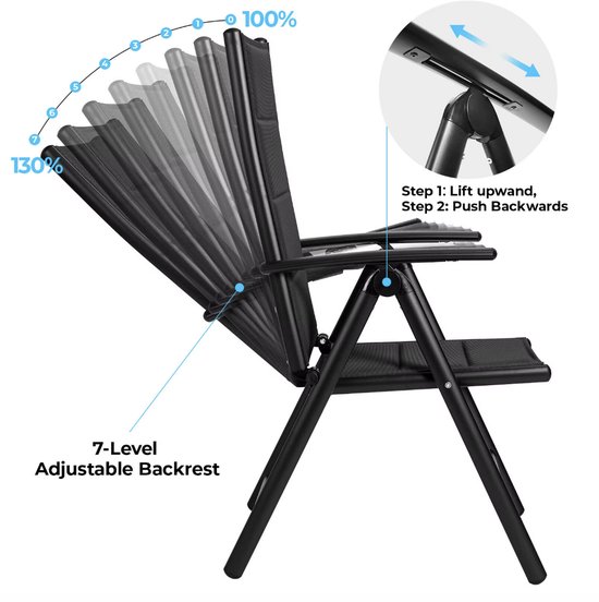 J&R Set van 2 Tuinstoelen - Klapstoelen opvouwbaar - 7-Standen verstelbaar - Aluminium - Grijs met houtlook armleuningen — afbeelding 5
