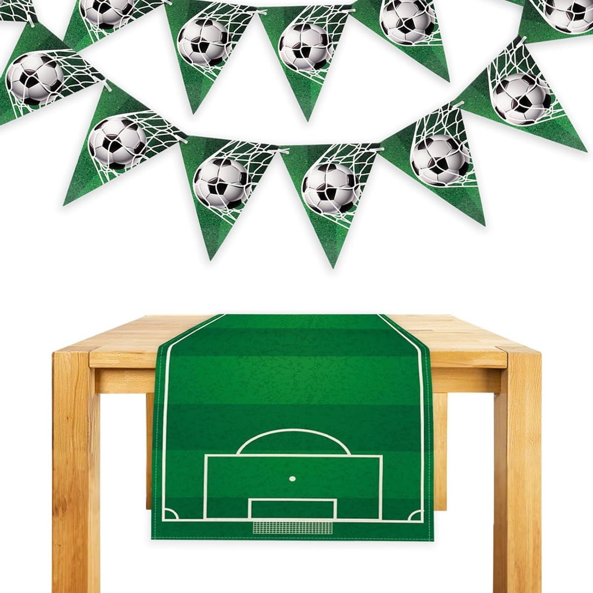 Voetbal Feesttafelkleed voor Verjaardagsdecoratie, Tafelversiering met Voetbalthema, Banner en Tafelrunner, 40 x 140 cm, Perfect voor Kinderen en Sportliefhebbers