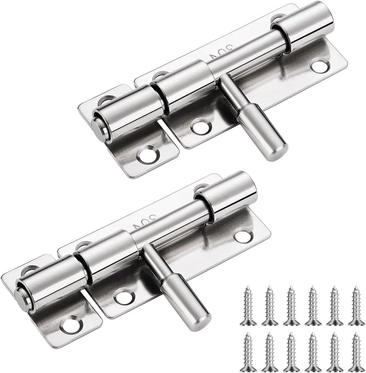 Set van 2 RVS Deursloten, Kleine Latch Lock, 304 Roestvrijstalen Dubbelzijdige Schuifslot voor Badkamer, Keuken en Slaapkamer met Schroeven - Veiligheid, Duurzaamheid, Eenvoudige Installatie