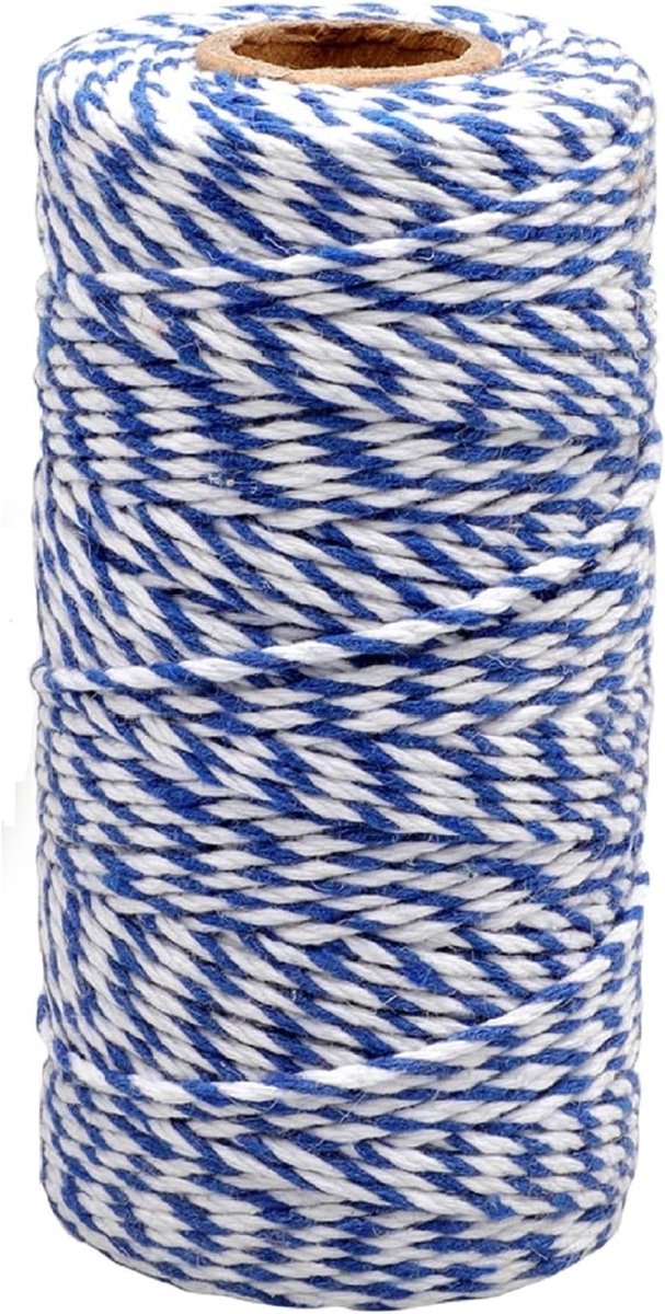 Butchers Twine - 2 mm Katoenen Touw in Blauw en Wit, 100 m voor Koken, Creatief Knutselen en Tuinieren