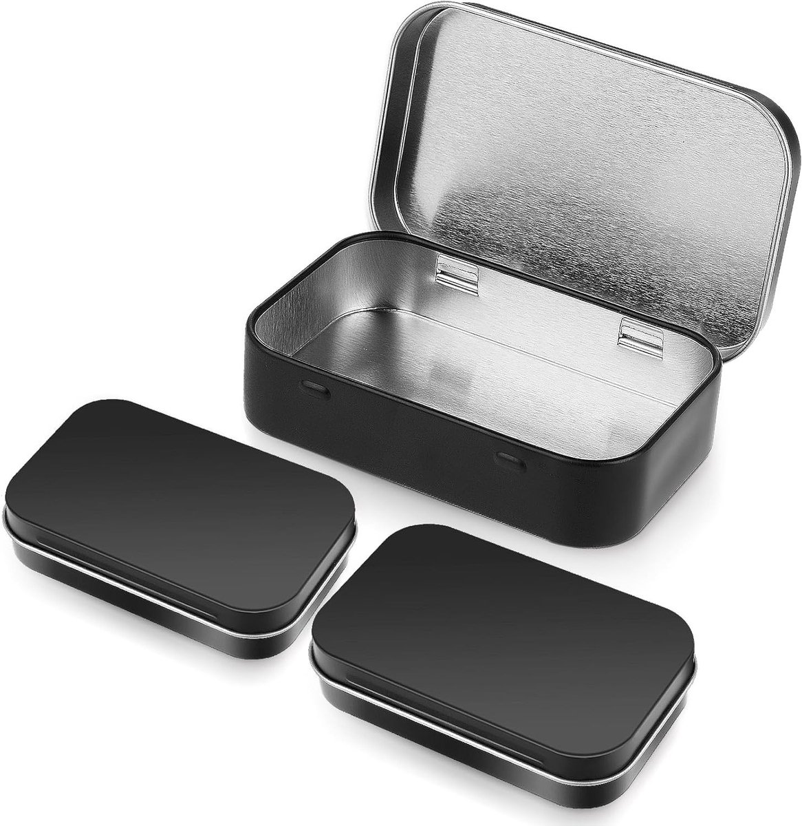 Set van 3 Rectangular Kleine Blikjes met Deksel, Metaal Opslagdozen voor Snoep, Sleutels en Sieraden (Zwart)