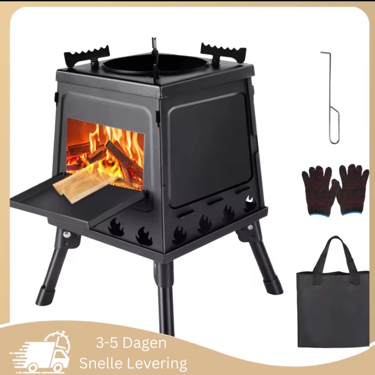 Kampeerkooktoestel - Opvouwbare Houtkachel met Mini Oven - Draagbaar & Compact - inclusief Tas - ideaal voor Camping, BBQ & Outdoor
