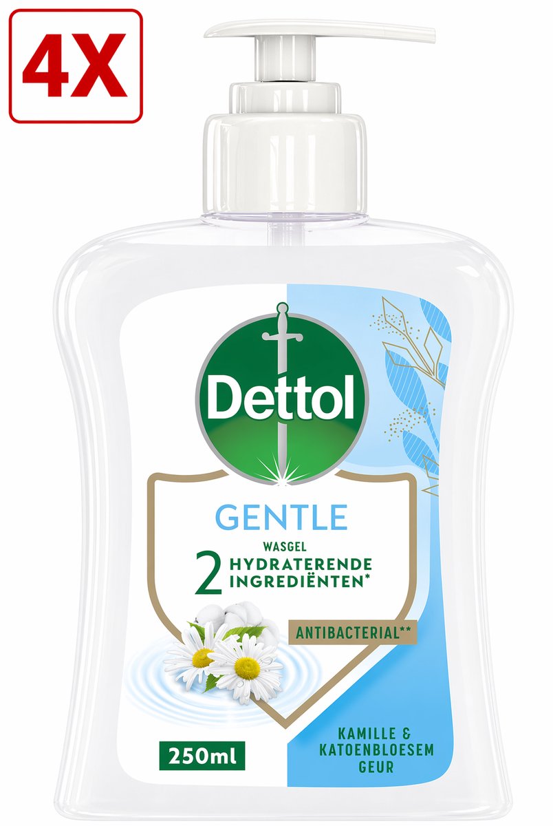 4 x Dettol Handzeep Kamille & Katoenbloesem (Gentle) 250ml - Kalmerend