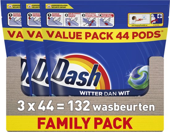 Dash PODS® - Capsules de lessive liquide - Plus blanc que blanc - 4 x 44 Lavages