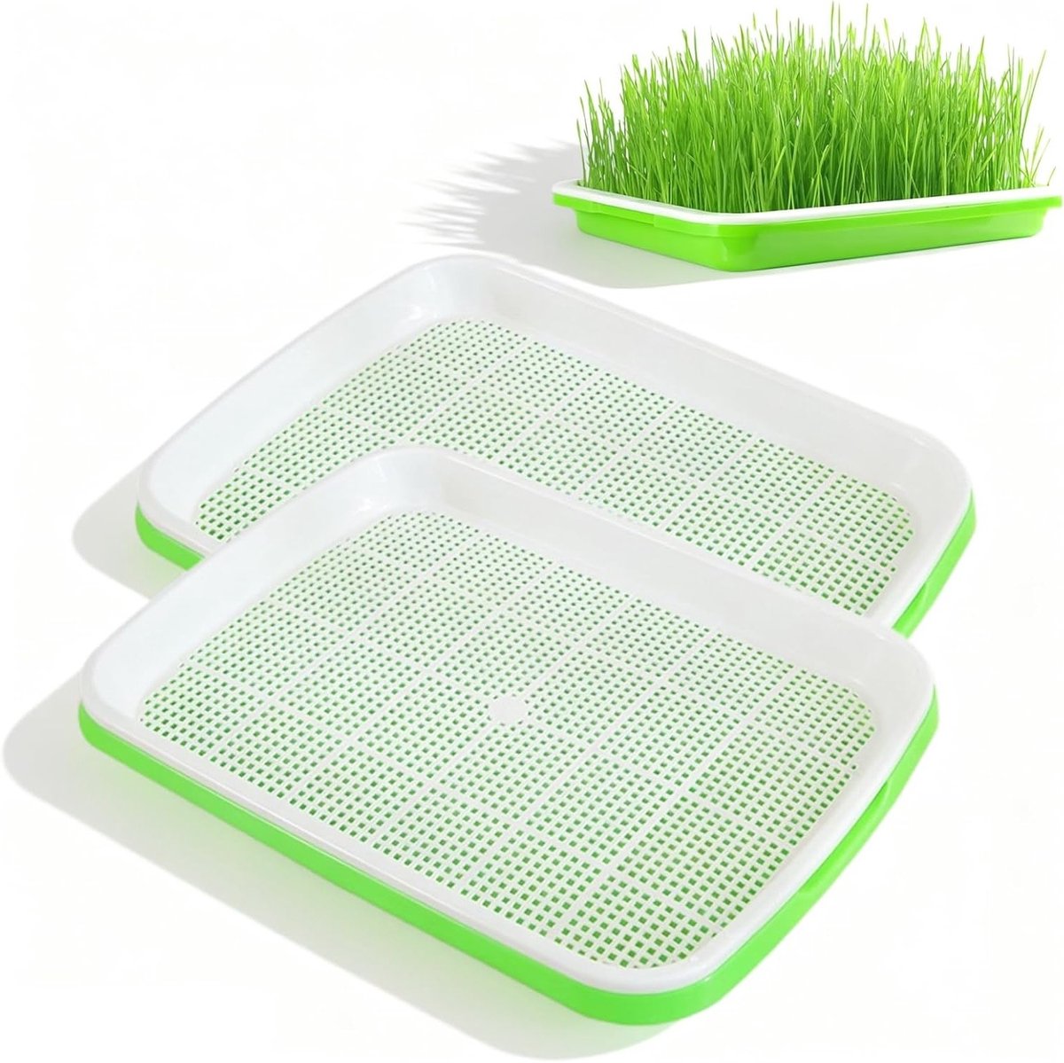 Set van 2 Kweekbakken voor Zaadkieming, 22 x 14 cm, Ideaal voor Waterkers, Mungbonen en Alfalfa, Perfect voor Hydroponisch Tuinieren en Microgroei