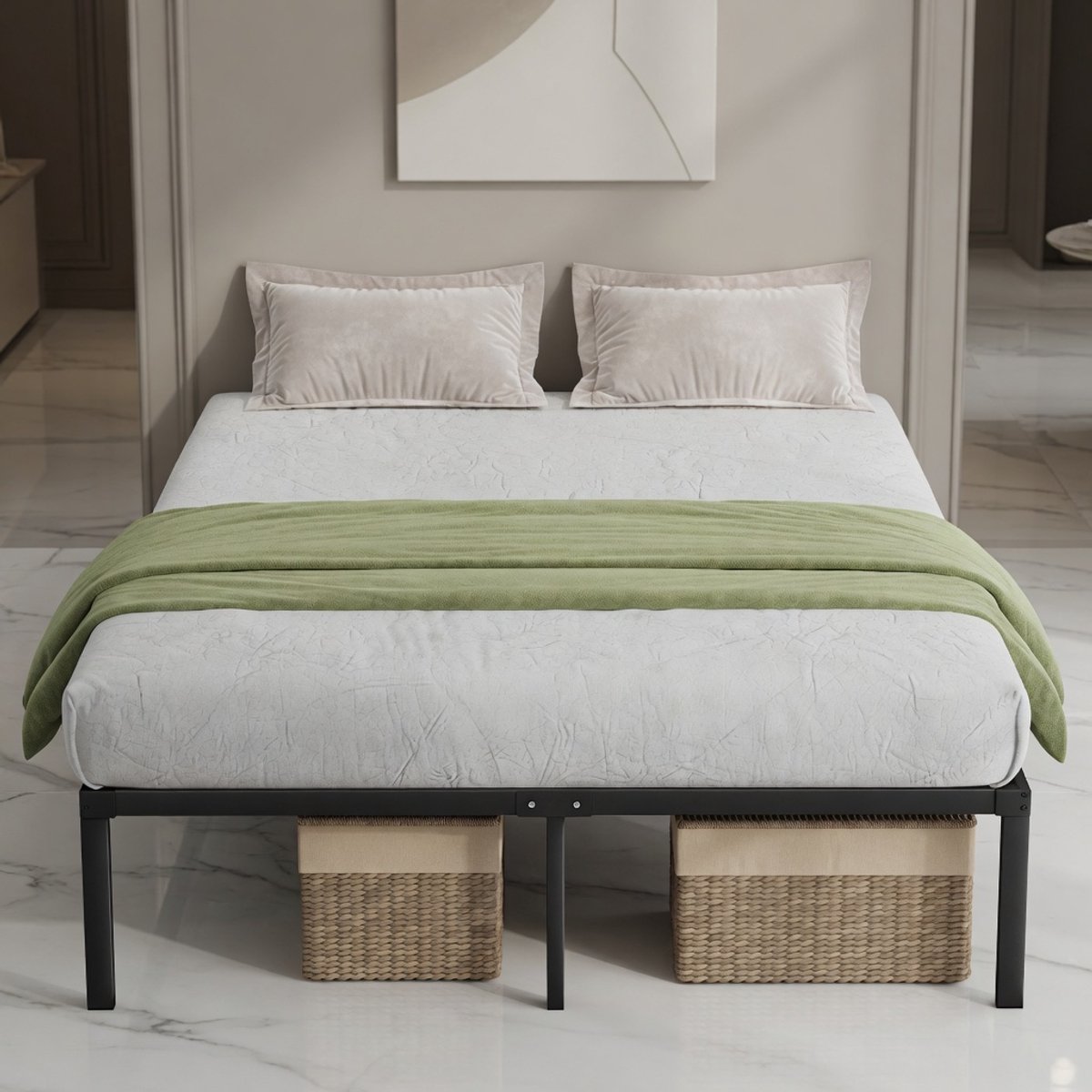 Premium Metalen Platformbedframe 140x190 cm met Opbergruimte, Stil Design & Stevige Lattenbodem – Zwart Mobili Bella