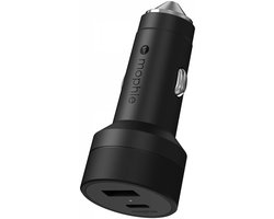 Mophie - Fast Charge - Auto Snellader - 42W - USB-C + USB-A Power Delivery (PD) - Quick Charge (QC) - Zwart