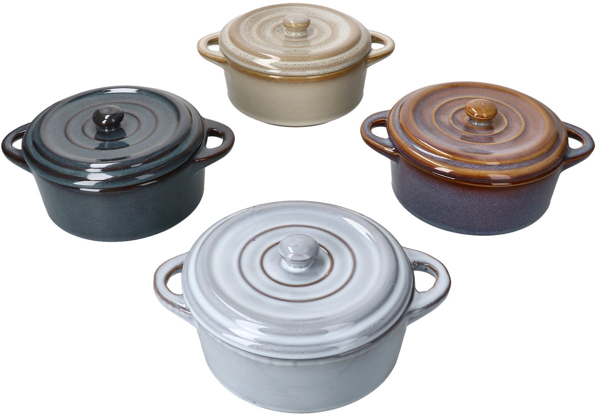 4-delig set kookpotten met deksel, elk 1x beige, lichtblauw, donkerblauw en paars – Q51200720