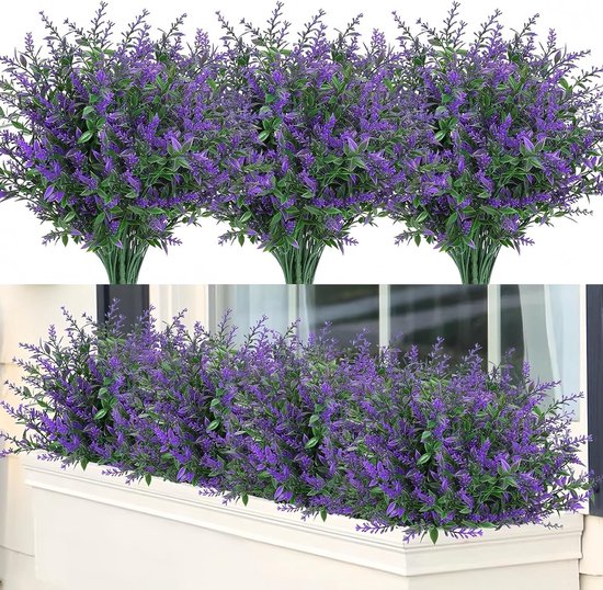 12 Stuks Kunstplanten voor Balkon - Kunstbloemen voor Buiten en Binnen - Decoratie met Kunstlavendel voor Tuin en Balkon