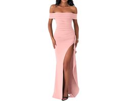 Elegante avondjurk met split voor dames, sexy off-shoulder maxi jurk voor feesten en ceremonies, stijlvolle lange cocktailjurk