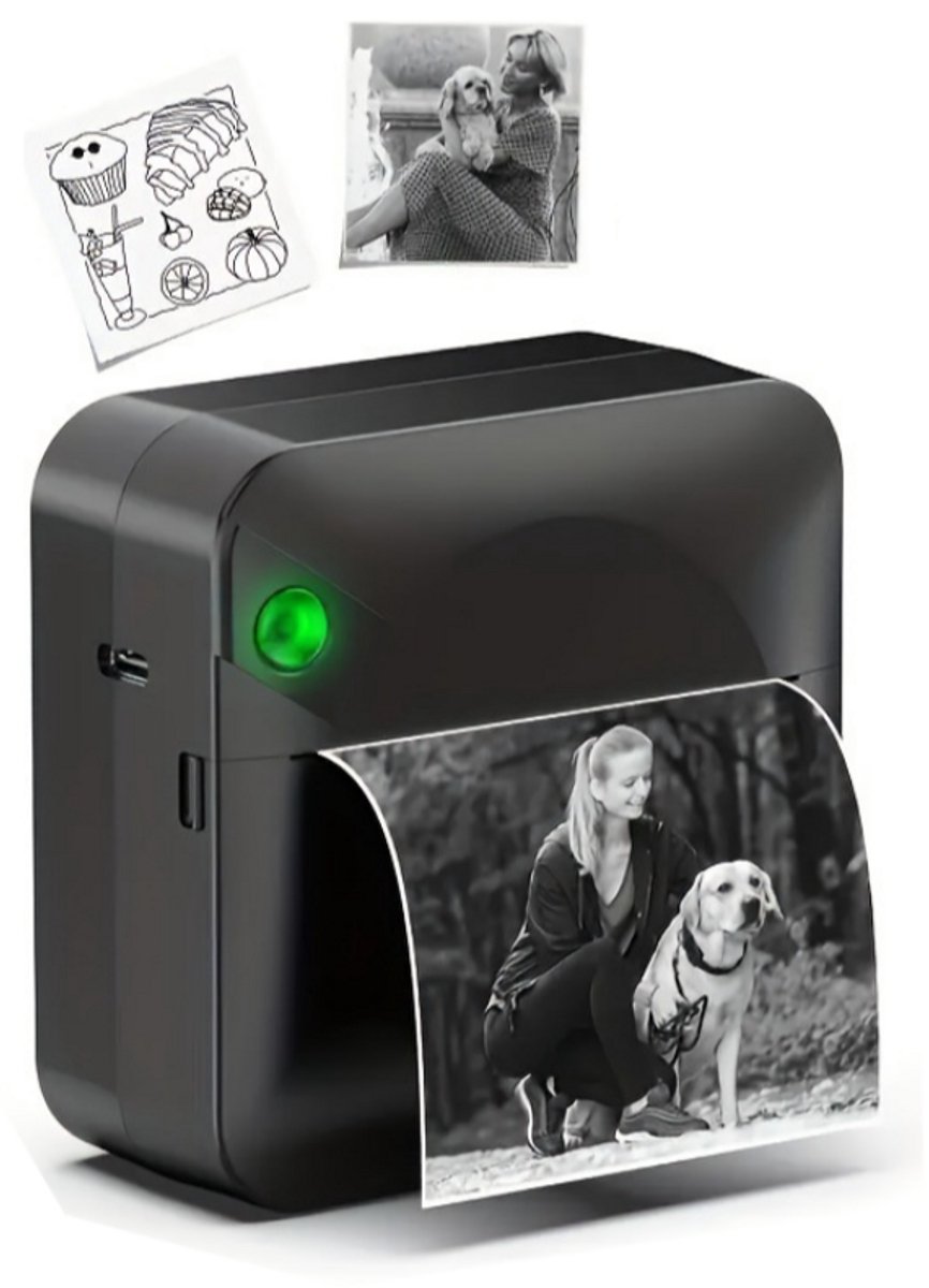 Zwarte Mini fotoprinter - Draadloos - Compact & handig - Voor telefoon afdrukken