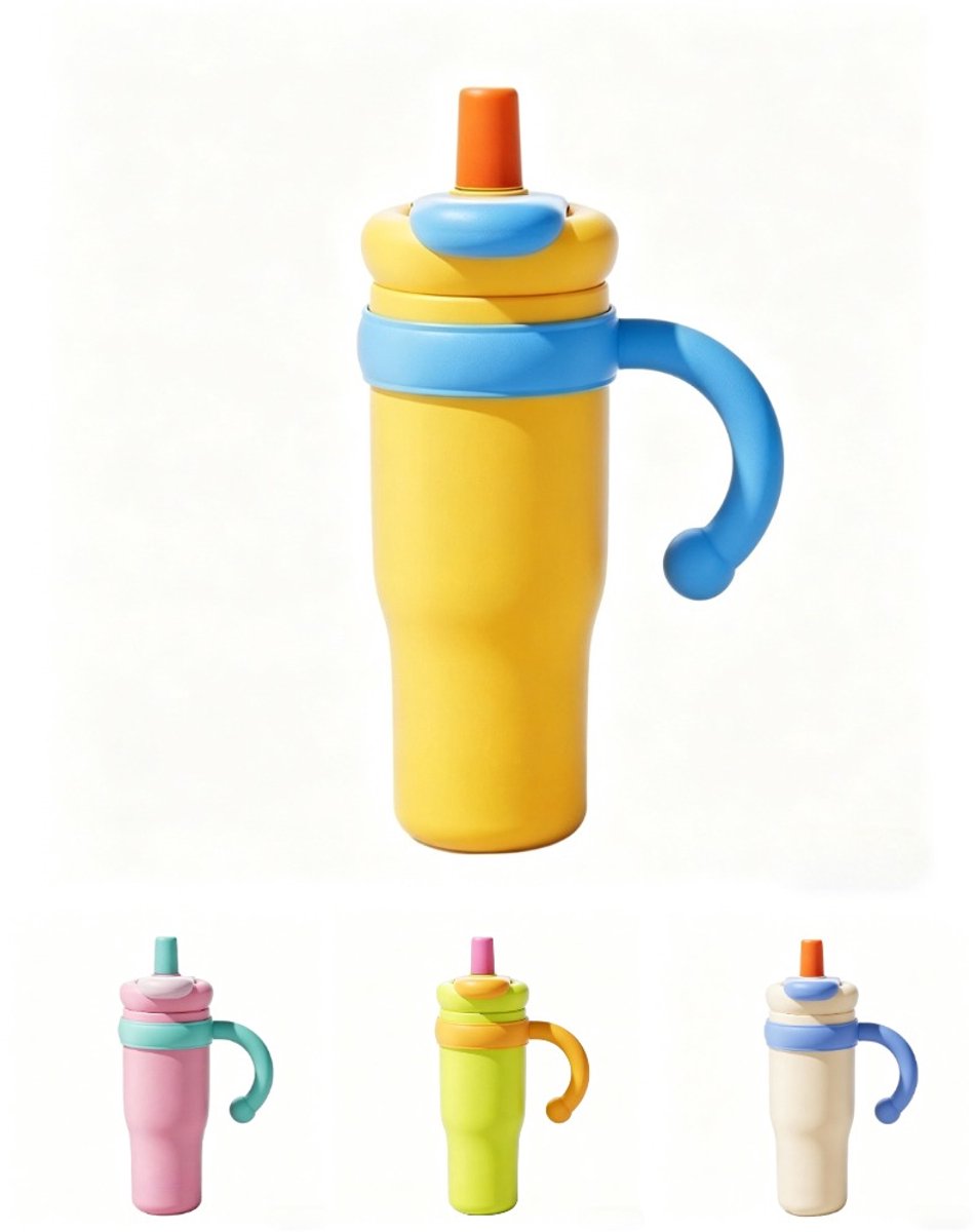 1000ml RVS Drinkfles & Thermosfles voor Dames - met Rietje en Handvat - 100% Lekvrij - Dubbelwandig Geïsoleerd - Trendy Dopamine Design - Travel Mug voor Warm & Koud - Isoleerbeker met 3 Drinkopties - Grote Waterfles To Go - BPA Vrij - oranje