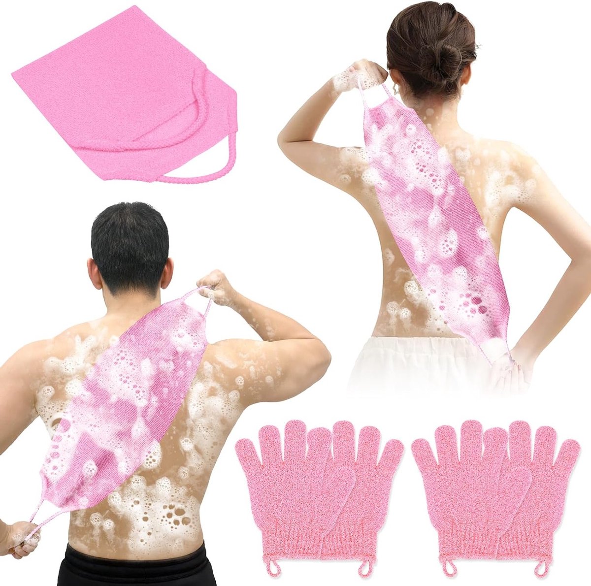 Exfoliërende Doucherubbers voor het Verwijderen van Dode Huid, 5 Stuks, Ideaal voor een Zachte en Gladde Huid - Roze