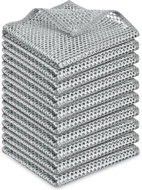 Schuurspons Metaal Set - Krachtige Vlekverwijdering - Krasvrij & Herbruikbaar - 10 Stuks 20x20 cm - Keuken Schoonmaakdoekjes RVS Pannenspons Afwasdoek Metaal Reinigingsdoek
