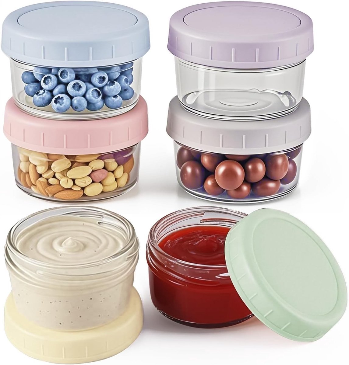 6-delige Voorraadpotjes Set - Lekvrij, Luchtdicht en BPA-vrij - Voor Dips, Sauzen, Snacks en Onderweg - Transparant 80 ml