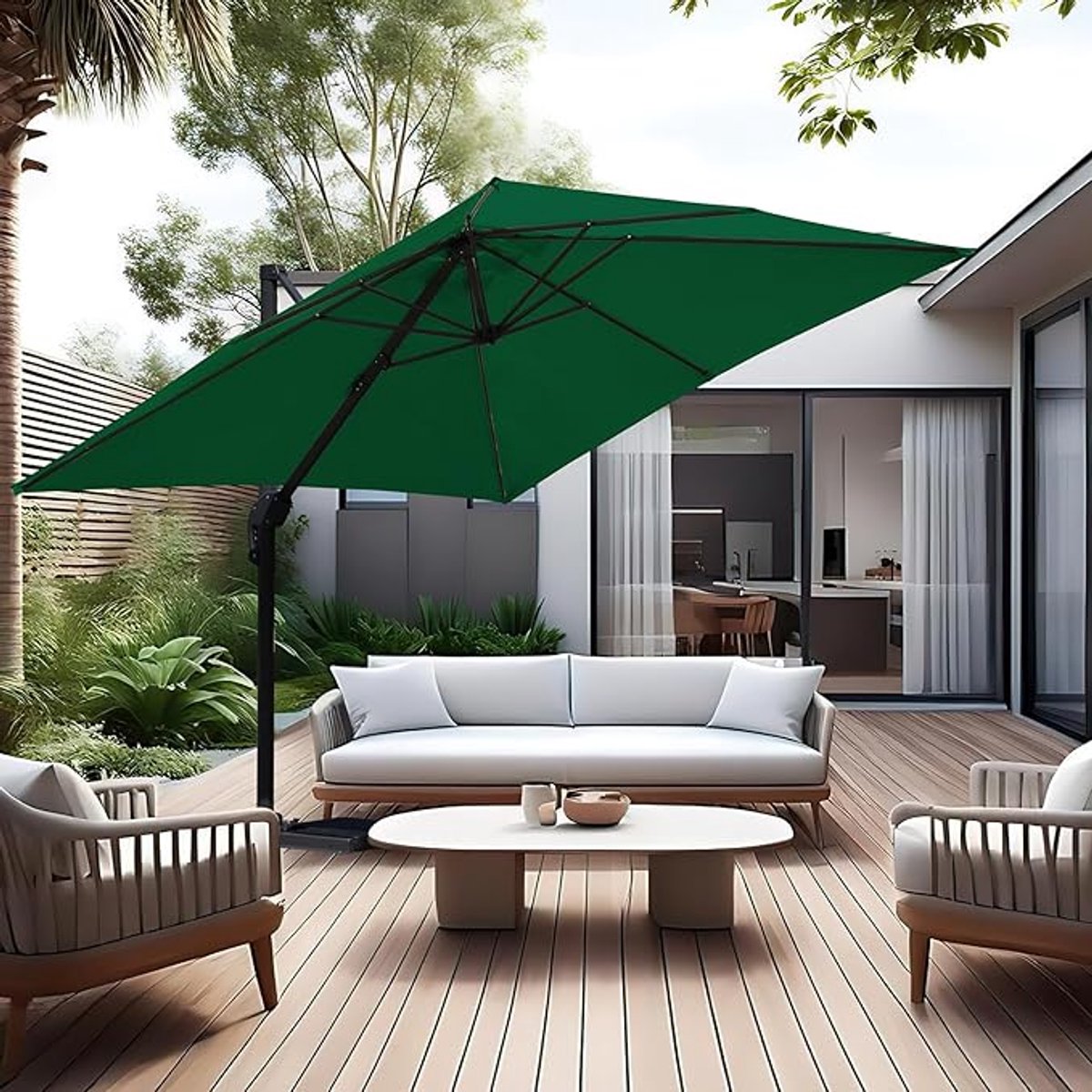Zweefparasol 300x300 cm – 360° Draaibaar met Voetpedaal & 4-Standen Kantelbaar – UV50+ Waterdicht – Aluminium Frame – Tuin Parasol voor Terras, Balkon en Zwembad – Beige/Groen/Grijs/Rood – Mobili Bella