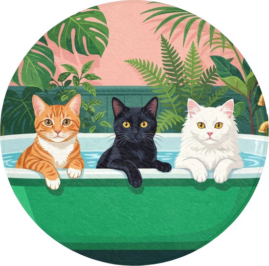 Badmat rond 70x70 cm - Antislip - Badkamer - Kattenparade - Kleurrijk - Badmatten voor badkamer - Badkamermat - Douchemat - Ronde badkamer mat