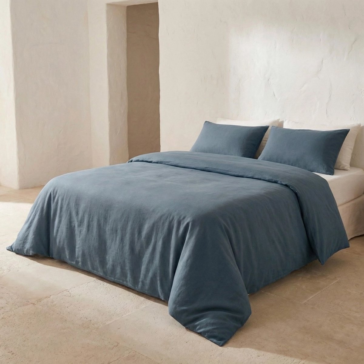 GAMUSI Dekbedovertrekset 100% Katoen – Blauw – 144 thread count (TC) katoen voor zacht en ademend slaapcomfort – Drukknoopsluiting 180 x 220 cm + 2 Kussenslopen