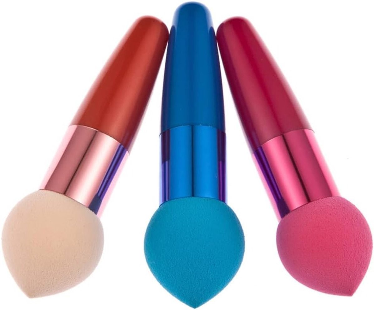 3-delige make-up set met foundation spons, lollipop kwast en concealer spons voor een perfecte teint