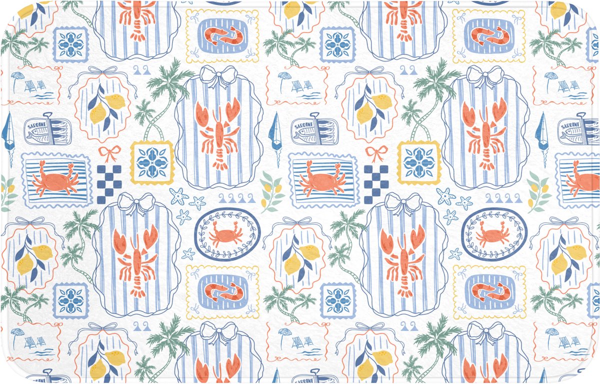 WC mat 80x50 cm - Antislip - Patroon - Zomer - Illustraties - Toiletmat - Vloermat - Douch
