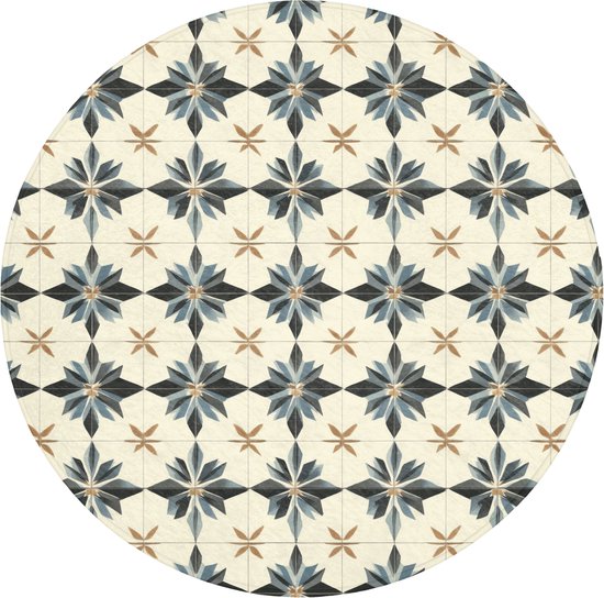 Badmat rond 70x70 cm - Antislip - Sierlijk - Ornament - Blauw - Badmatten voor badkamer - Badkamermat - Douchemat - Ronde badkamer mat