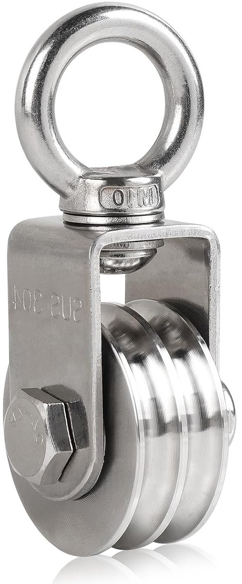 Reversing Roller Stalen Kabel 8mm, Kleine Heftoestel met 200kg Draagvermogen en M10 Swivel Oogbout, Roestvrij Stalen Dubbele Kabelspiralen 104mm x 48mm voor Tuin en Garagegebruik