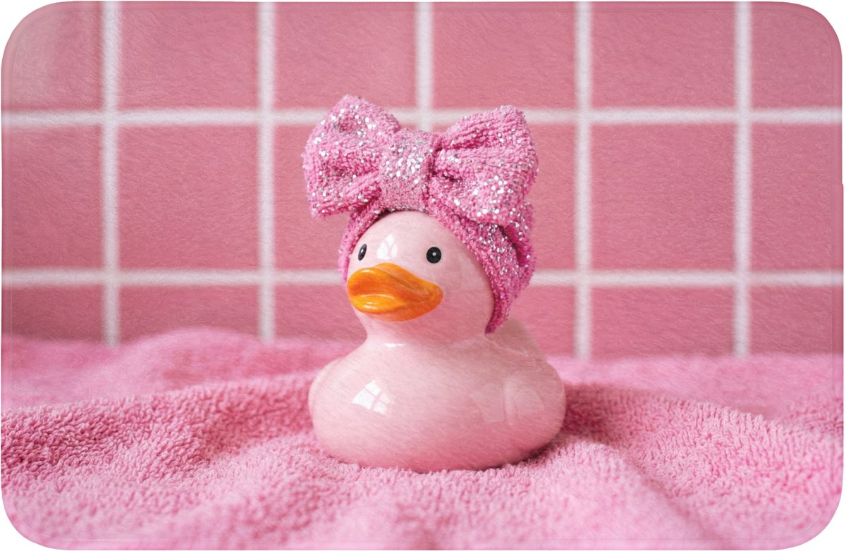 WC mat 60x40 cm - Antislip - Badeend -Strik - Roze - Toiletmat - Vloermat - Douchemat - To