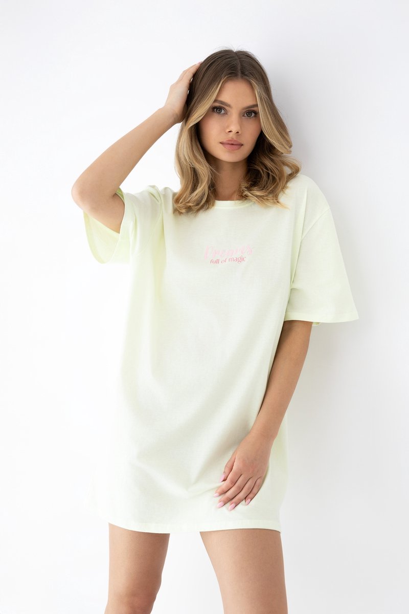 S& Sensis Sensis Katoenen Nachthemd Dames T-shirt Print Limoen Groen SAVANNA ONE SIZE